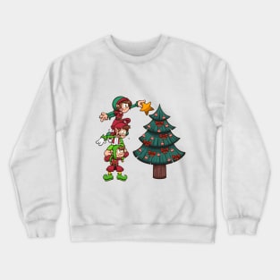 Christmas Elves Decorating Tree Crewneck Sweatshirt